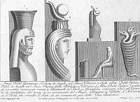Serapi; Iside; altra divinità; sacertodessa con serpe; geroglifico raffigurante serpenti  